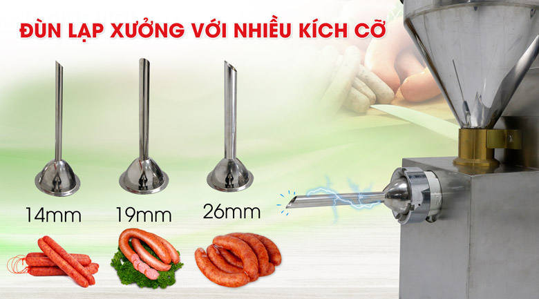Đùn lạp xưởng với nhiều kích cỡ khác nhau Đùn lạp xưởng với nhiều kích cỡ khác nhau