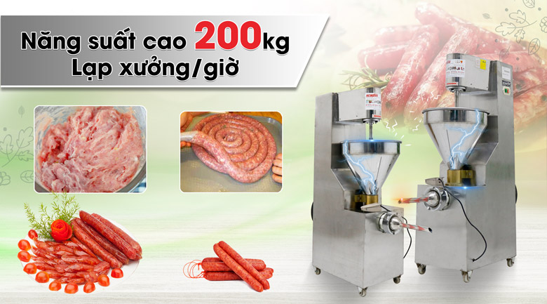 Năng suất đùn 200kg lạp xưởng/giờ Năng suất đùn 200kg lạp xưởng/giờ