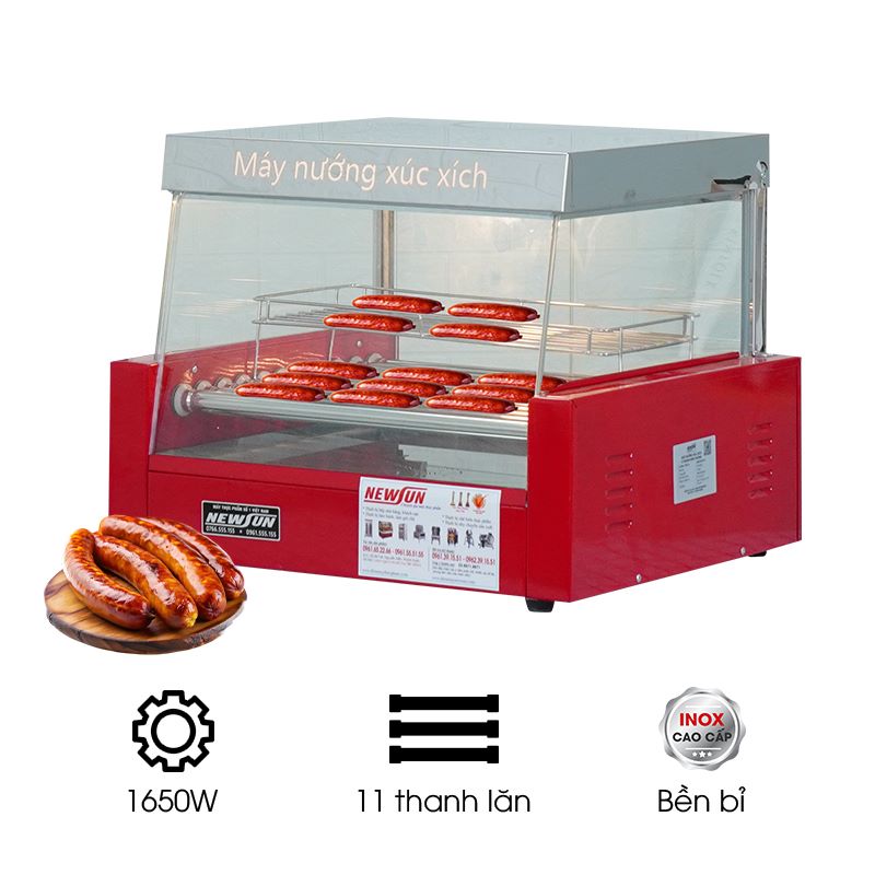 bep-nuong-xuc-xich-11-thanh-kinh-vuong- bếp nướng xúc xích 11 thanh kính vuông