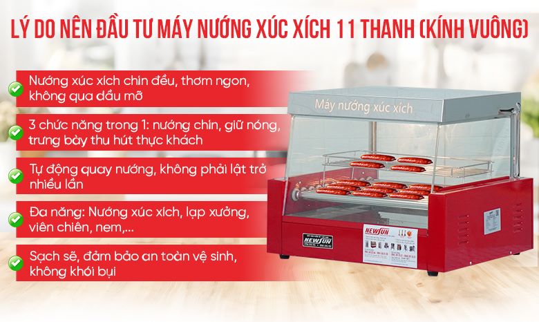 Bếp nướng xúc xích 11 thanh kính vuông 5 lý do nên chọn Bếp nướng xúc xích 11 thanh kính vuông