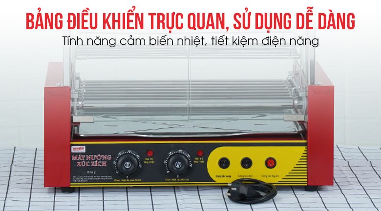 Bếp nướng xúc xích 11 thanh kính vuông Bảng điều khiển trực quan, dễ sử dụng