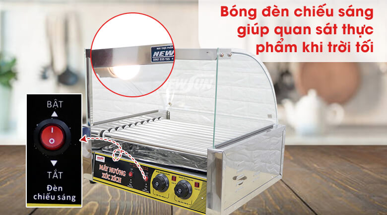 Máy nướng xúc xích 10 thanh Bóng đèn chiếu sáng hiện đại, có công tắc riêng