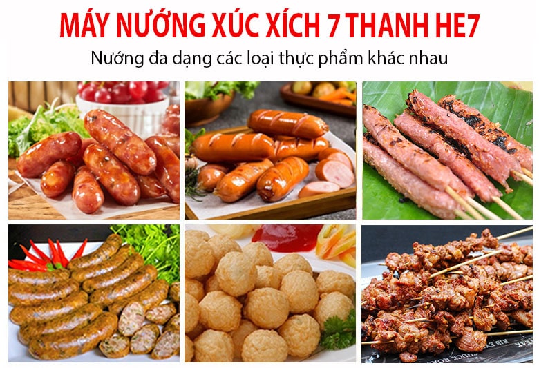 Lò nướng xúc xích 7 thanh HE7 Nướng đa dạng các loại thực phẩm