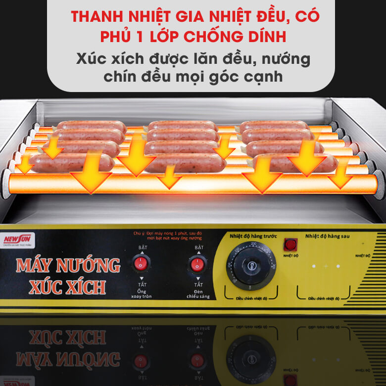 Máy nướng xúc xích 5 thanh Thanh gia nhiệt nhiệt đều, có phủ lớp chống dính