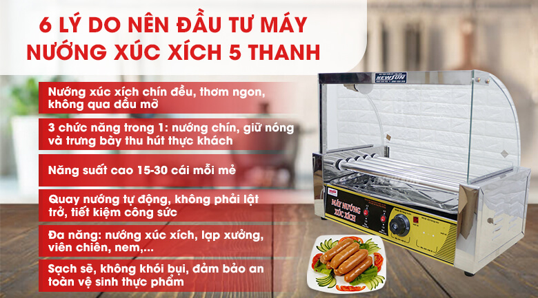 Máy nướng xúc xích 5 thanh 6 lợi ích khi sử dụng máy nướng xúc xích 5 thanh