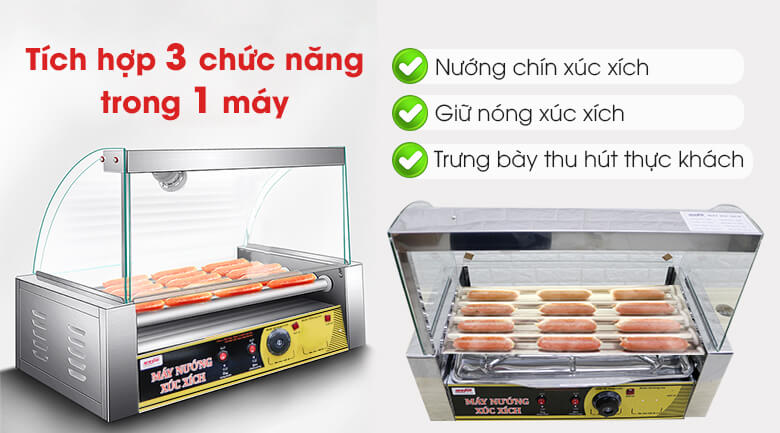 Máy nướng xúc xích 5 thanh Tích hợp 3 chức năng trong 1 máy