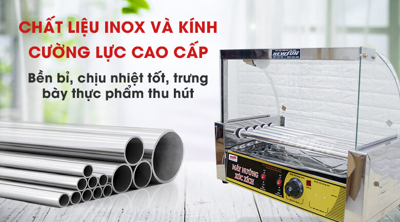 Máy nướng xúc xích 5 thanh Chất liệu inox và kính cường lực cao cấp