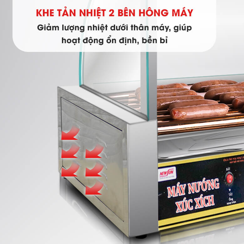 Máy nướng xúc xích 5 thanh Khe tản nhiệt hai bên hông máy