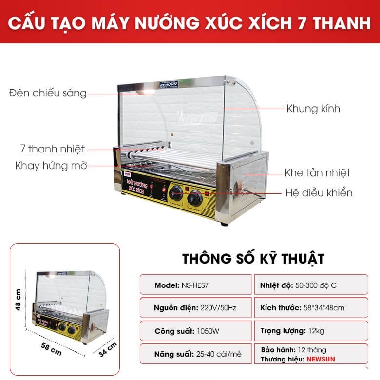Máy nướng xúc xích 7 thanh Cấu tạo của máy nướng xúc xích 7 thanh