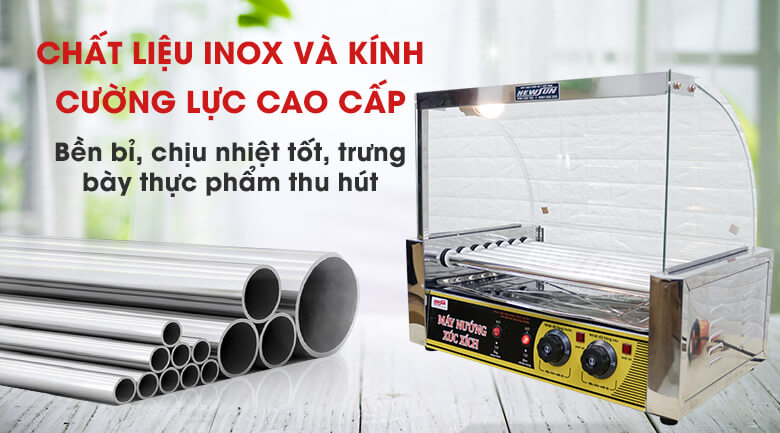 Máy nướng xúc xích 7 thanh Chất liệu inox và kính cao cấp