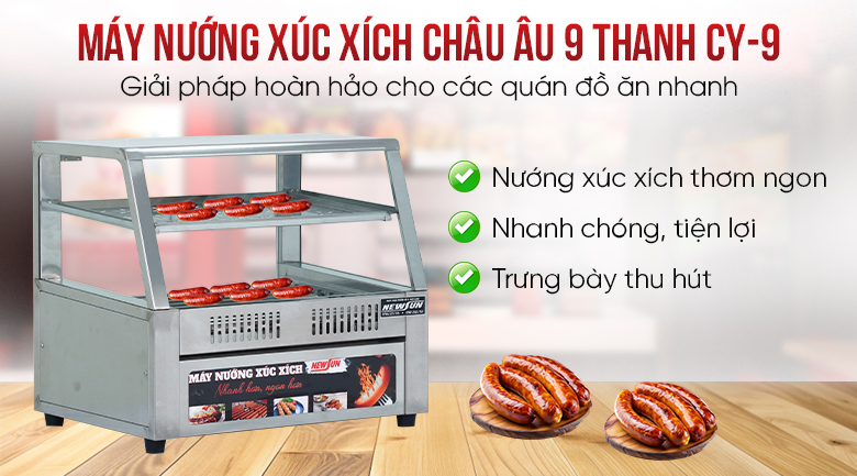 Máy nướng xúc xích 9 thanh CY9 Máy nướng xúc xích 9 thanh CY là giải pháp hoàn hảo cho các quán bán đồ ăn nhanh