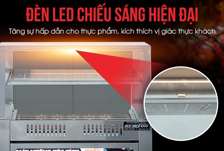 Máy nướng xúc xích 9 thanh CY9 Hệ thống đèn LED chiếu sáng hiện đại, được trang bị phía trên của máy
