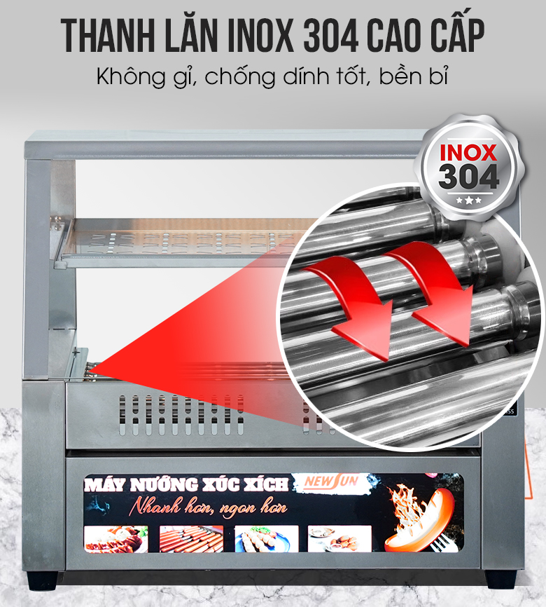 Máy nướng xúc xích 9 thanh CY9 Hệ thống thanh gia nhiệt được làm từ inox 304 cao cấp