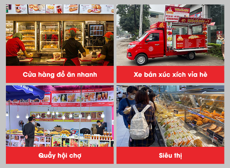 Máy nướng xúc xích 9 thanh CY9 Máy làm xúc xích 9 thanh CY9 được sử dụng rộng rãi ngoài thực tế