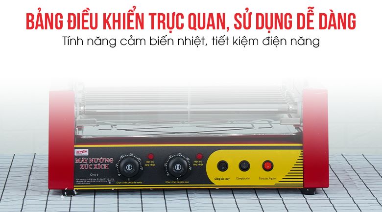 Lò nướng xúc xích 9 thanh kính vuông Bảng điều khiển đơn giản, sử dụng tiếng Việt