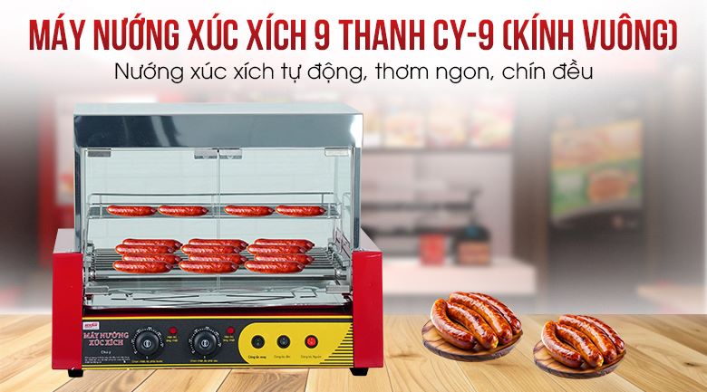 Lò nướng xúc xích 9 thanh kính vuông Hình ảnh lò nướng xúc xích 9 thanh kính vuông