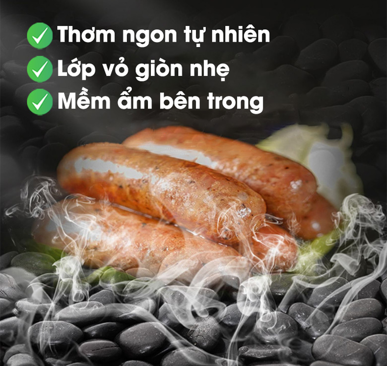 Máy nướng xúc xích CY350 Đá bazan giúp tăng hương vị thơm ngon của xúc xích