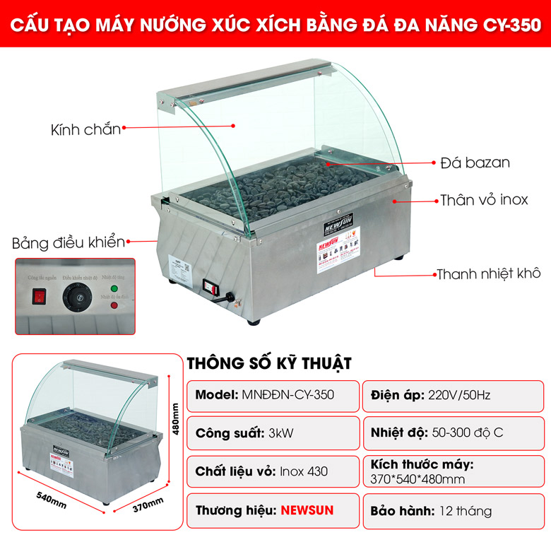 Máy nướng xúc xích CY350 Cấu tạo máy nướng xúc xích CY350
