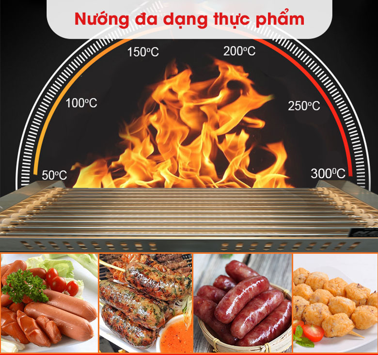 Máy nướng xúc xích 11 thanh HE11 Có thể dùng máy nướng xúc xích để quay nướng nhiều loại thực phẩm khác