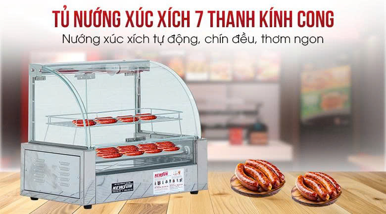 Tủ nướng xúc xích 7 thanh kính cong Tủ nướng xúc xích 7 thanh kính cong