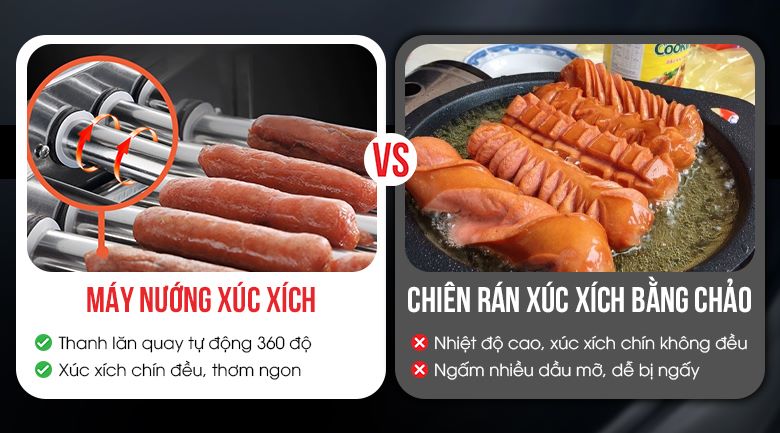 Tủ nướng xúc xích 7 thanh kính cong Thanh nhiệt xoay 360 độ