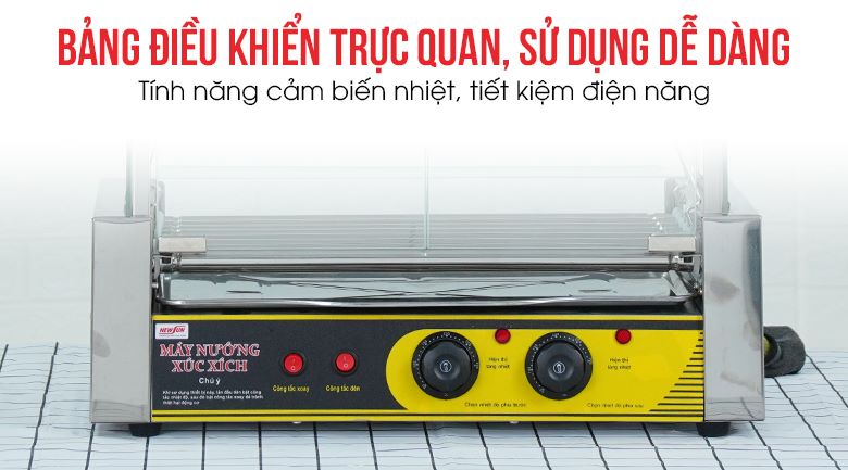 Tủ nướng xúc xích 7 thanh kính cong Bảng điều khiển trực quan