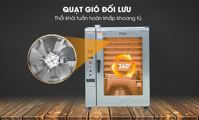 Quạt gió tản nhiệt từ thanh gia nhiệt đều ra khắp lòng tủ